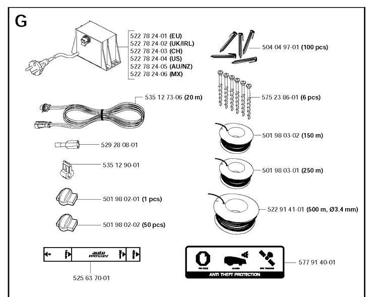 Installation Accessories Diagram and Parts List for 260ACX  Husqvarna Lawn Mower