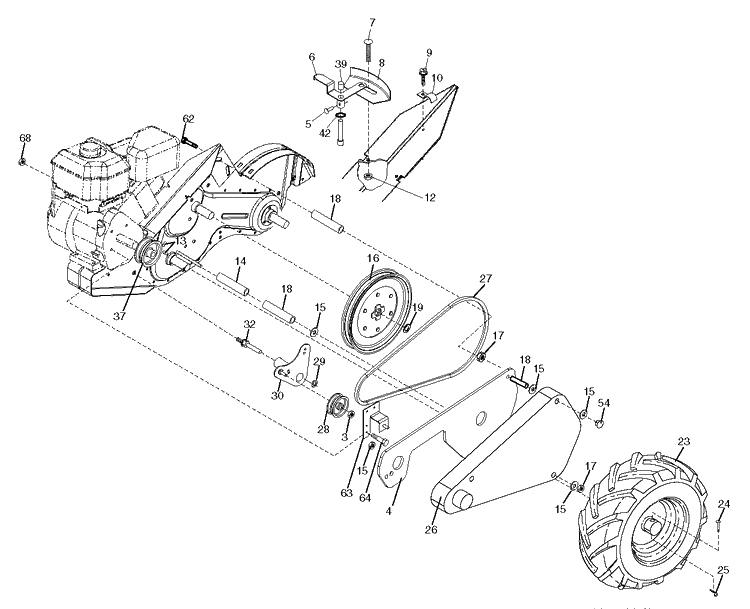 Mainframe, Left Side Diagram and Parts List for CRT1350LS (96093001601)(2011-03) Husqvarna Cultivator