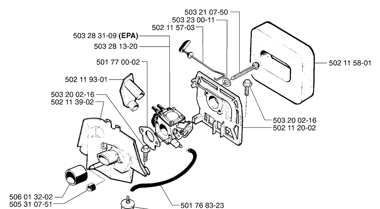 Air Filter / Carburetor Diagram and Parts List for 240 2002-08 Husqvarna Brush Cutter