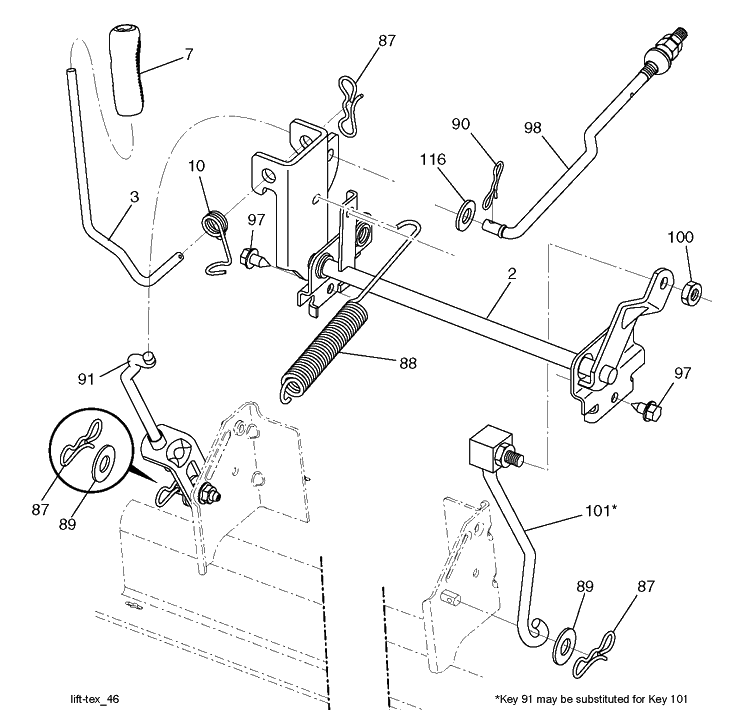 Mower Lift / Deck Lift Diagram and Parts List for TS142 (96041043000)(2019-04) Husqvarna Lawn Tractor