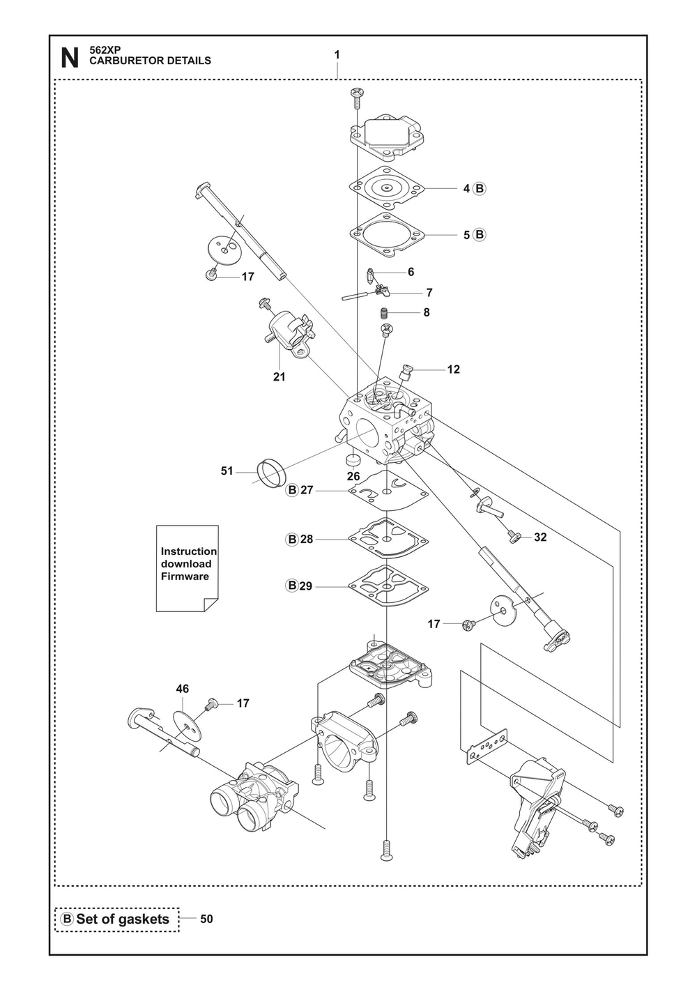 Carburetor Details Diagram and Parts List for 562XP-562XPG 562 XP W - 562 XP GW Husqvarna Chainsaw