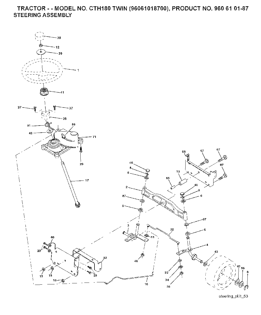 Steering Diagram and Parts List for CTH180TWIN (96061018601)(2007-04) Husqvarna Lawn Tractor