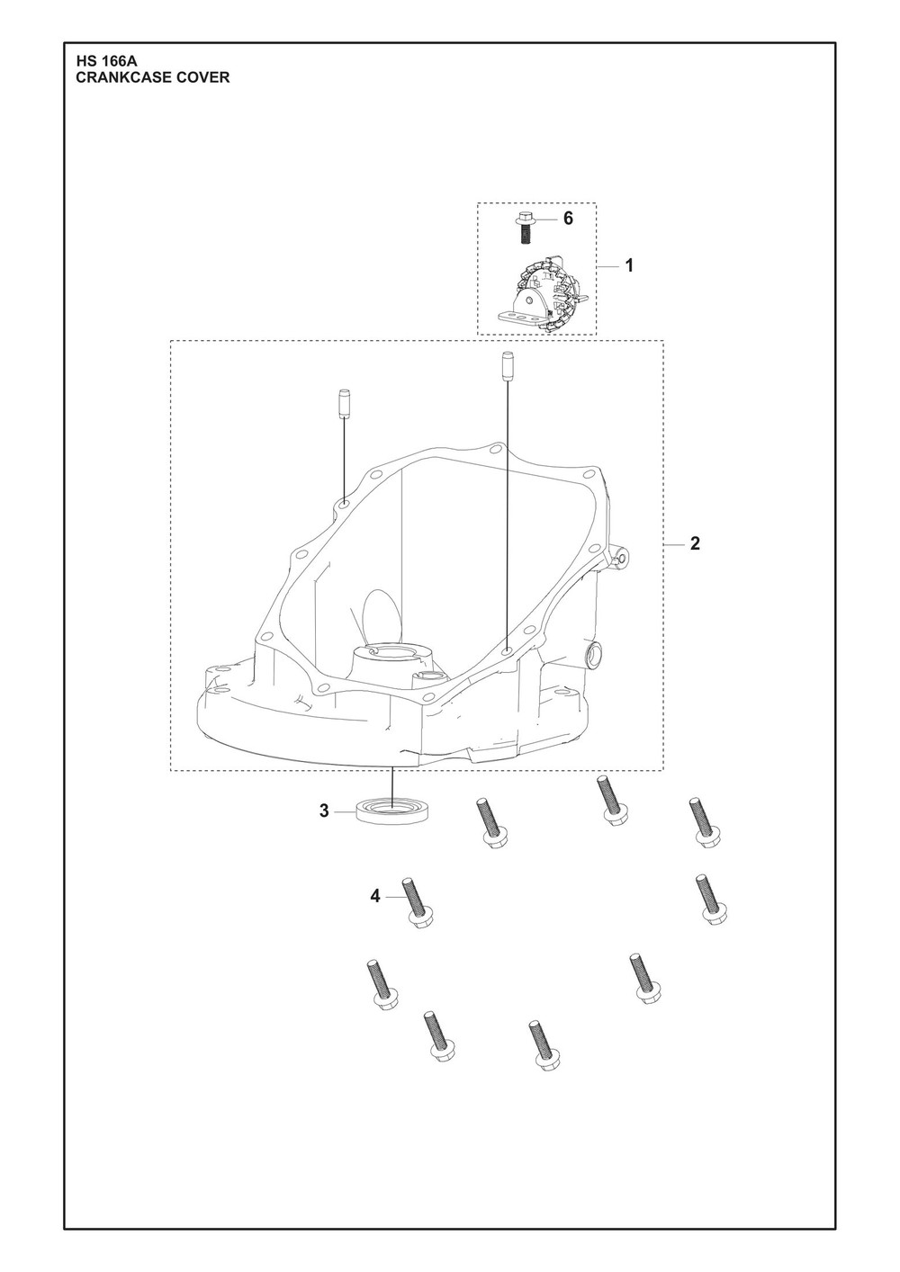 Crankcase Cover Diagram and Parts List for HS166A  Husqvarna Engine