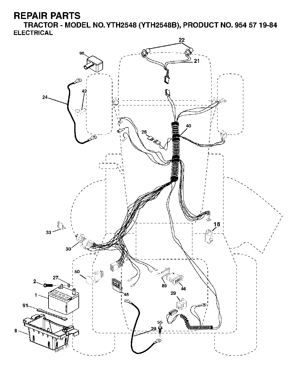 Electrical Diagram and Parts List for YTH2548B (954571984)(2004-06) Husqvarna Lawn Tractor