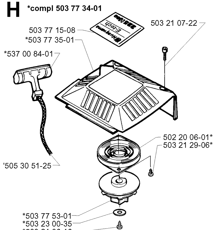 Starter Diagram and Parts List for 225HBV 20000100001-Current Husqvarna Leaf Blower / Vacuum