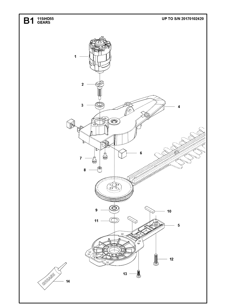 Gears 2 Diagram and Parts List for 115IHD55 (967098602)(20171000001-20180499999) Husqvarna Hedge Trimmer