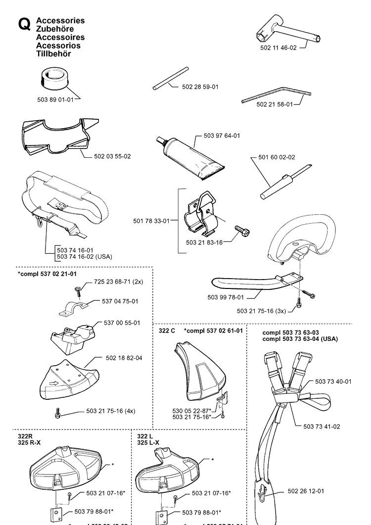 Accessories Diagram and Parts List for 325RX 19991000001-20001900000 Husqvarna Brush Cutter