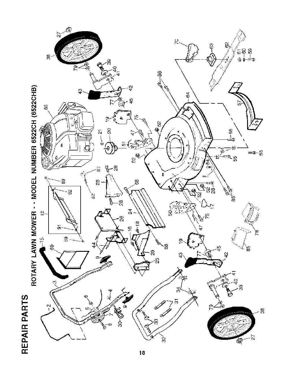 Repair Parts Diagram and Parts List for 6522CHB (954222725)(2001-10) Husqvarna Lawn Mower
