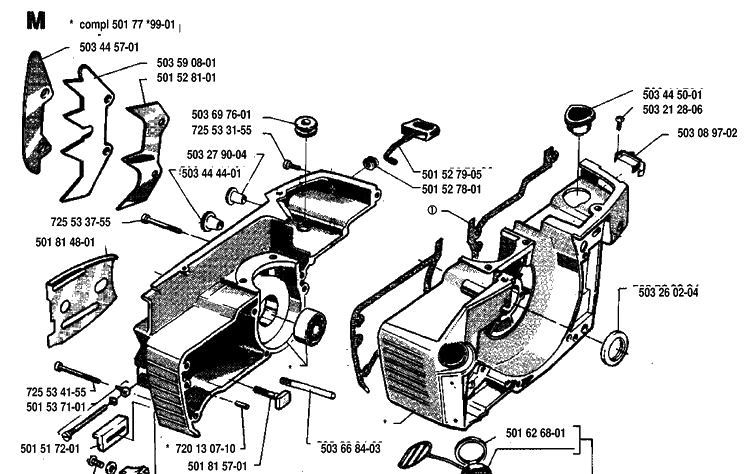 Crankcase Diagram and Parts List for 268 19933600001-19970100000 Husqvarna Chainsaw