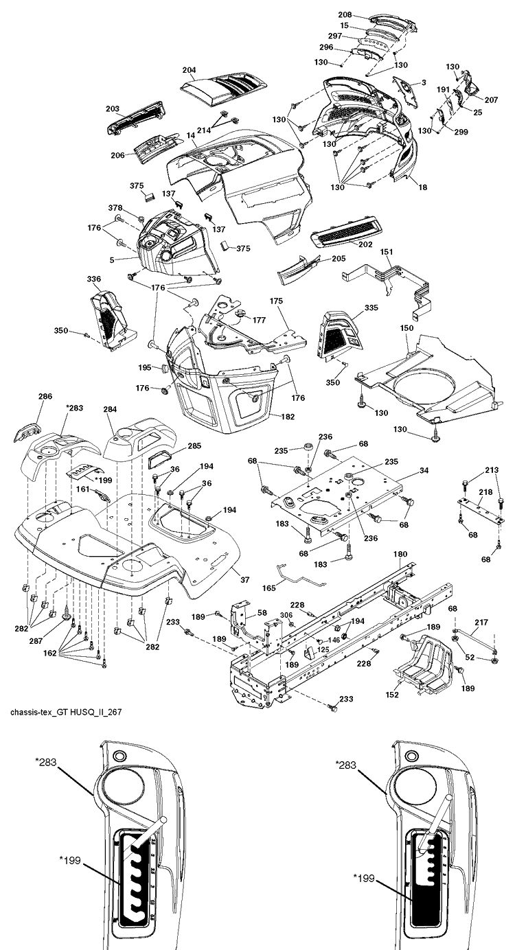 Chassis / Frame Diagram and Parts List for YTH22K54 (96043025500)(2017-10) Husqvarna Lawn Tractor