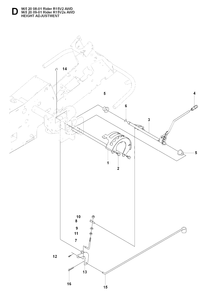 Height Adjustment Diagram and Parts List for R15-V2AWD 2008-01 Husqvarna Lawn Tractor