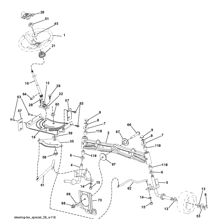 Steering Diagram and Parts List for YTH150 (96041002103)(2009-10) Husqvarna Lawn Tractor
