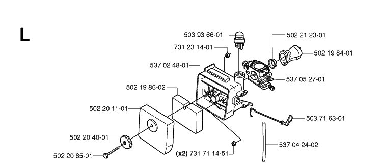 Carburetor And Air Filter Diagram and Parts List for 235R 20060100001-20061400000 Husqvarna Brush Cutter