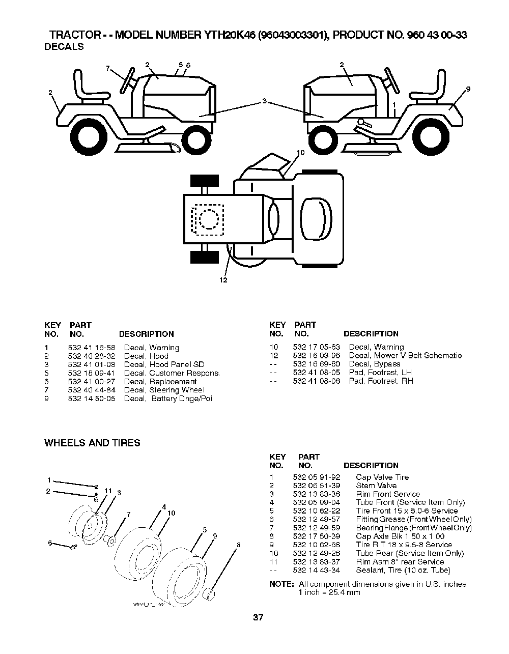 Wheels And Tires Diagram and Parts List for YTH20K4696043003301 2008-01 Husqvarna Lawn Tractor