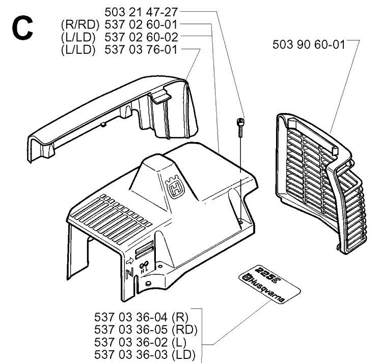 Cover Diagram and Parts List for 227RD 19993600001-20004000000 Husqvarna Brush Cutter