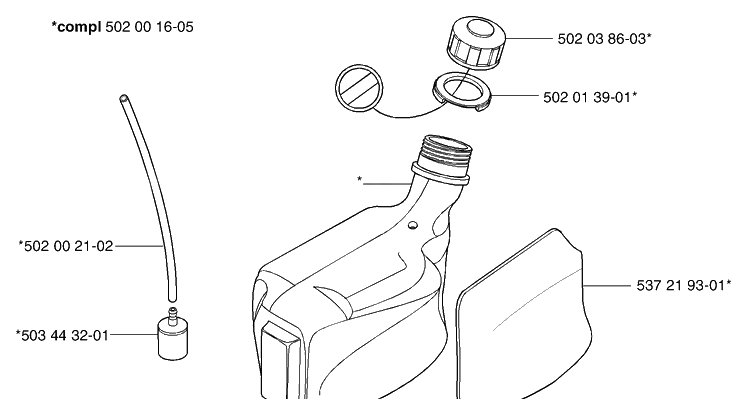 Fuel Tank Diagram and Parts List for 265RXEPA 2002-08 Husqvarna Brush Cutter