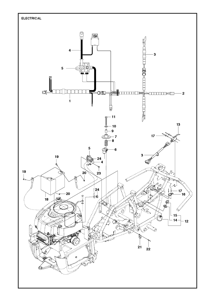 Electrical Diagram and Parts List for R115B  Husqvarna Lawn Mower