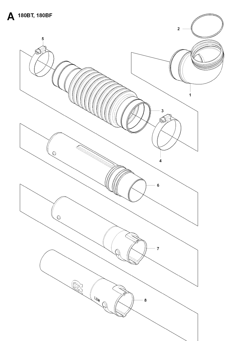Tube Diagram and Parts List for 180BF 20084000001-Current Husqvarna Leaf Blower / Vacuum