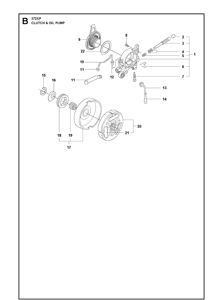 Clutch And Oil Pump 2 Diagram and Parts List for 372XP XPG Husqvarna Chainsaw