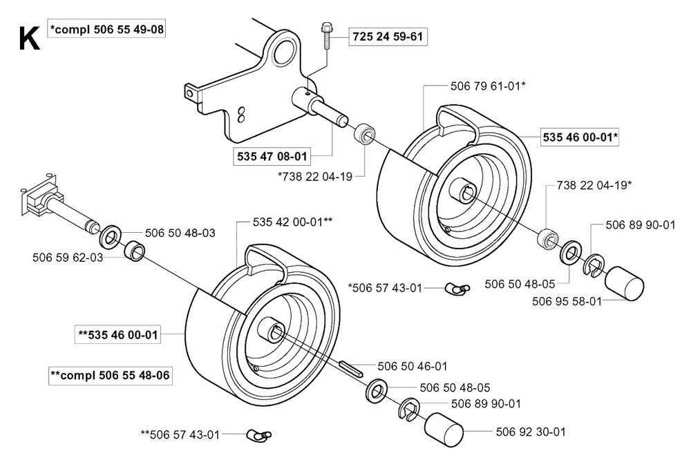 Wheels And Tires Diagram and Parts List for R155 (953533805)(2005-01) Husqvarna Lawn Tractor