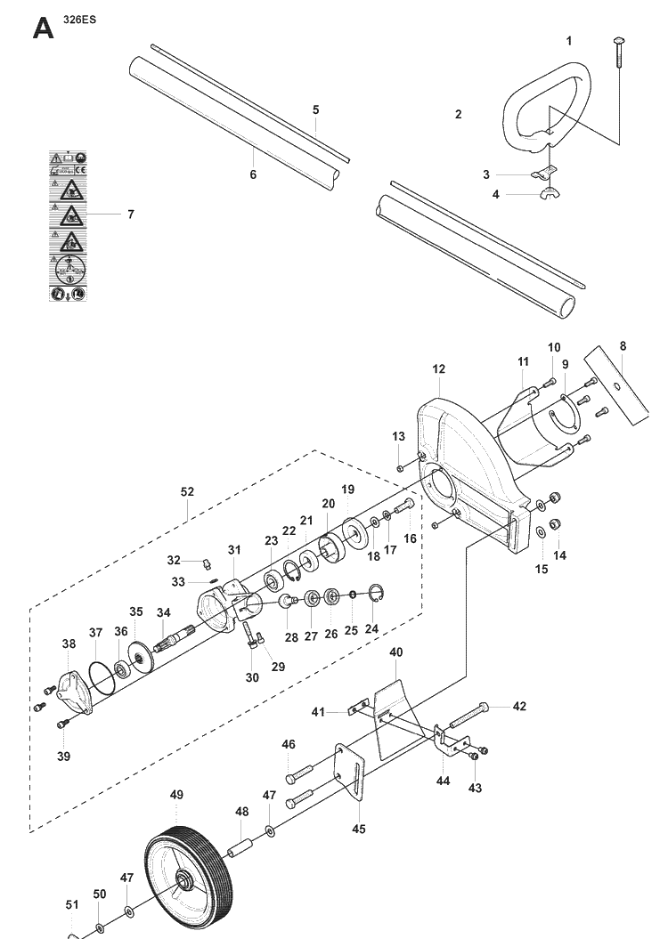 Shaft And Handle Diagram and Parts List for 326ES  Husqvarna Edger