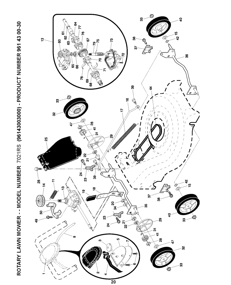 Drive Diagram and Parts List for 7021RS 2008-01 Husqvarna Lawn Mower