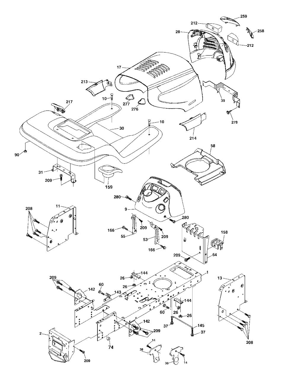 Chassis And Enclosures Diagram and Parts List for YTH2148 (954572035-B)(2005-01) Husqvarna Lawn Tractor