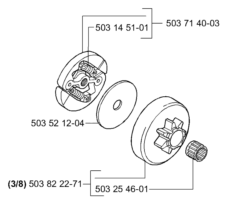 Clutch / Drum Diagram and Parts List for 338XPT 2004-08 Husqvarna Chainsaw