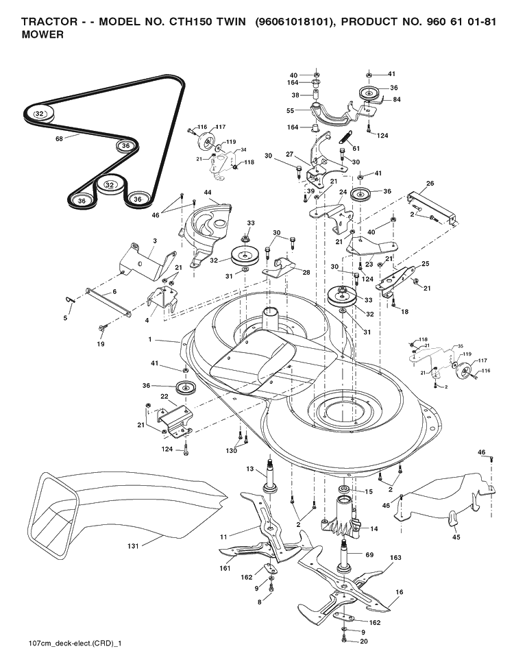 Mower Deck / Cutting Deck Diagram and Parts List for CTH150 (96061018101)(2008-07) Husqvarna Lawn Tractor
