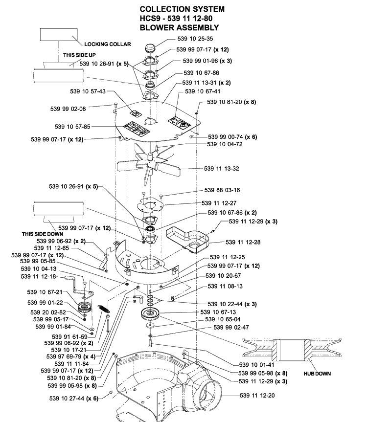 Accessories Hcs9 Collection System Blower Diagram and Parts List for IZ5225TXPKOA (968999375)(2005-12) Husqvarna Lawn Mower