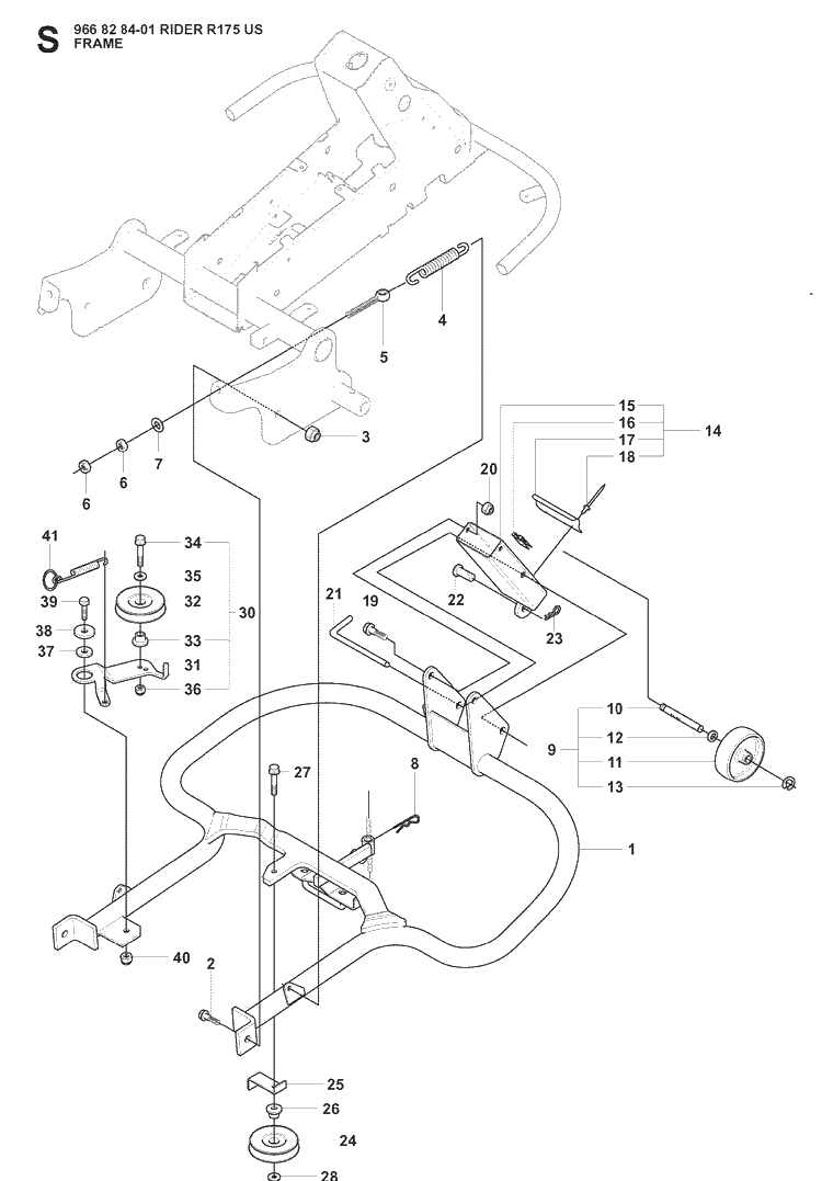 Frame Diagram and Parts List for RIDER175 (966828401)(2008-05) Husqvarna Lawn Mower