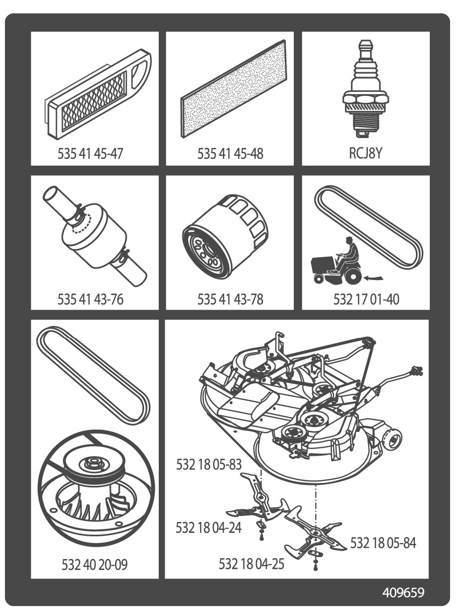 Frequently Used Parts Diagram and Parts List for CTH150 (TWIN, 96061026100)(2010-01) Husqvarna Lawn Tractor