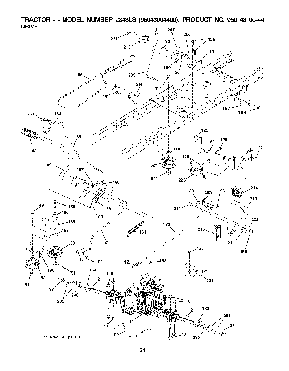 Drive Diagram and Parts List for 2348LS (96043004400)(2008-01) Husqvarna Lawn Tractor