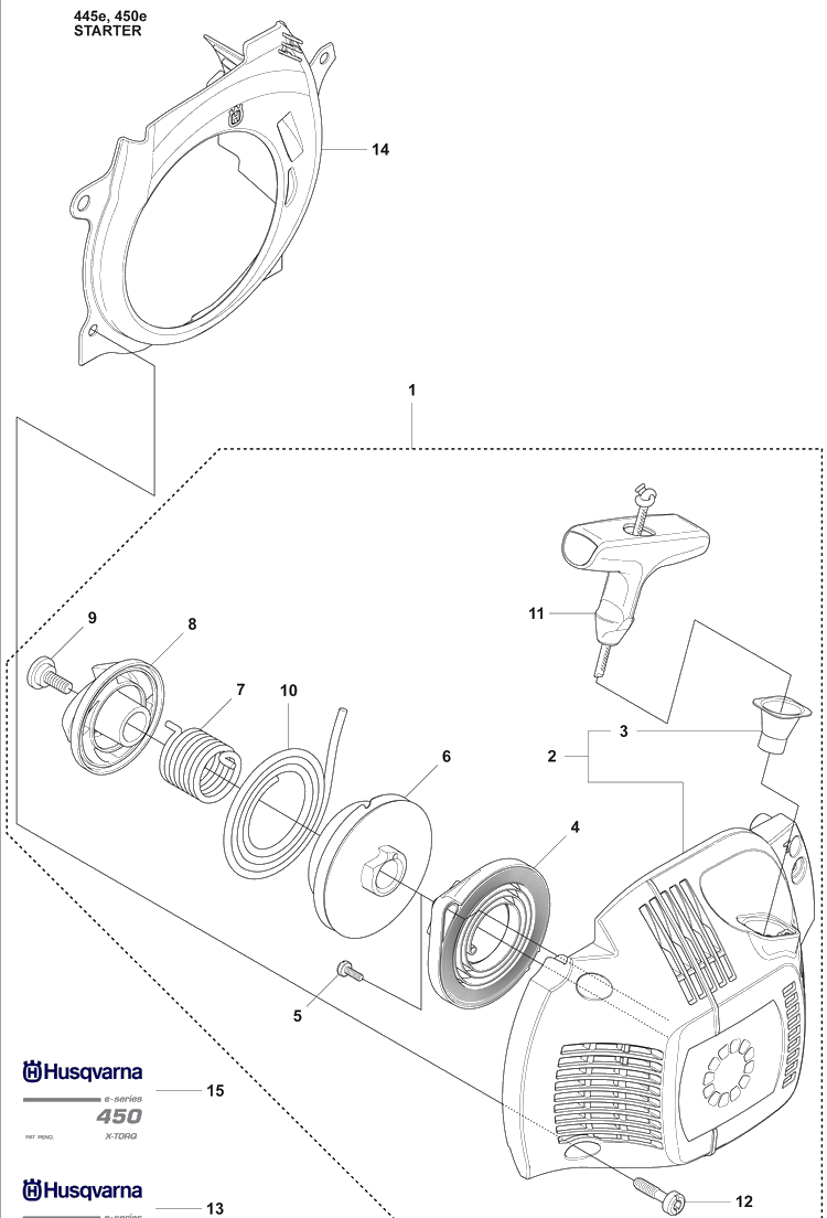 Starter Diagram and Parts List for 450E 2009-02 Husqvarna Chainsaw