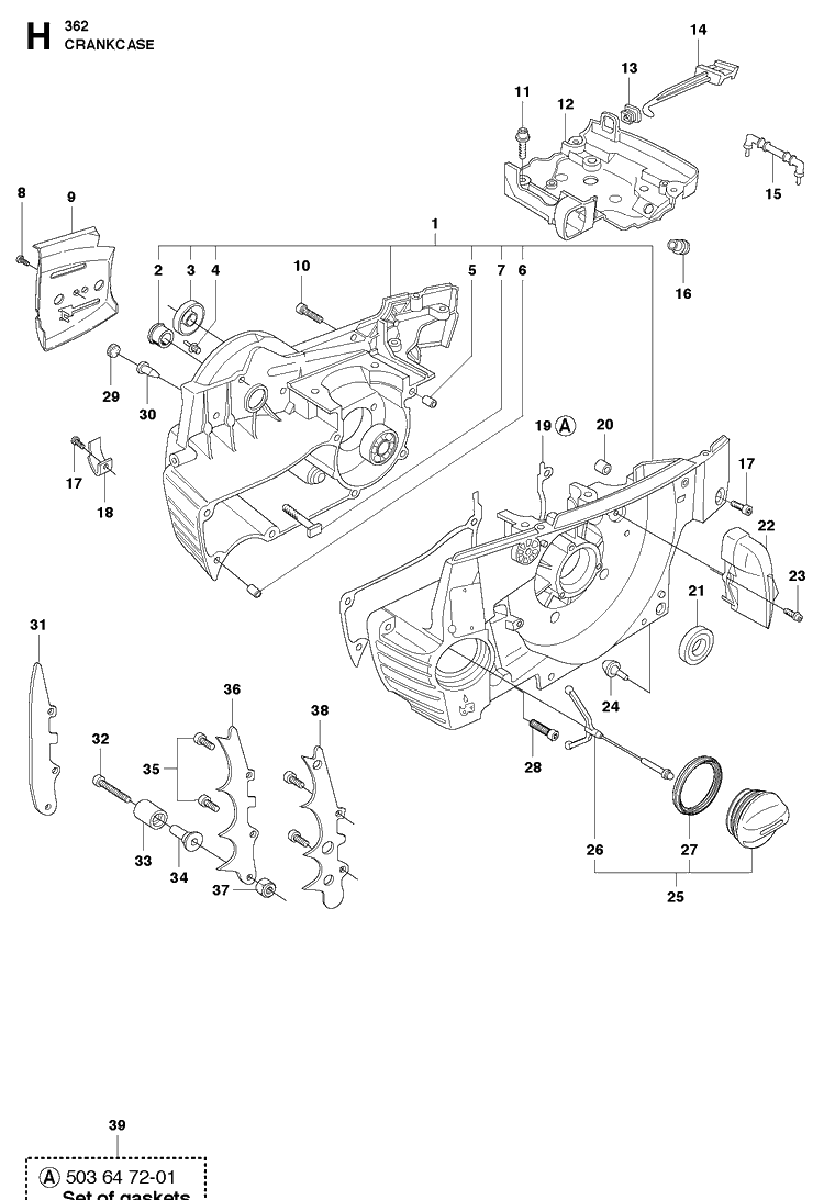 Crankcase Diagram and Parts List for 362 2011-02 Husqvarna Chainsaw