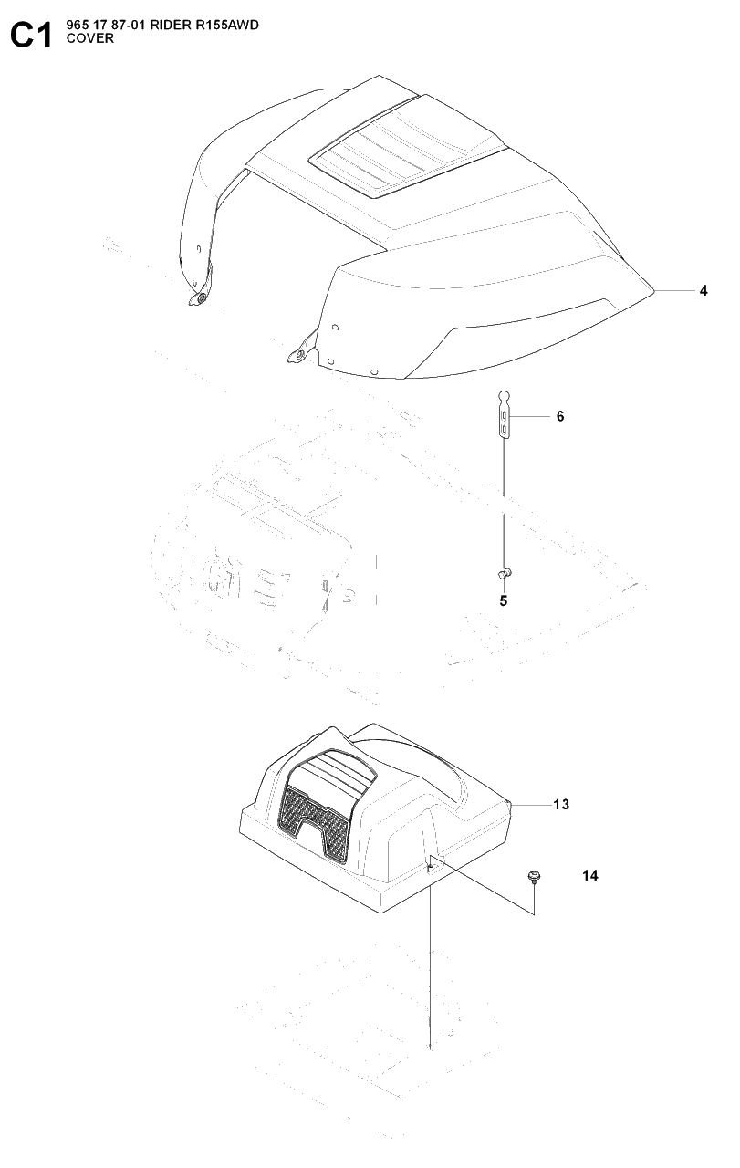 Hood Diagram and Parts List for R155AWD (965178701)(2007-03) Husqvarna Lawn Tractor