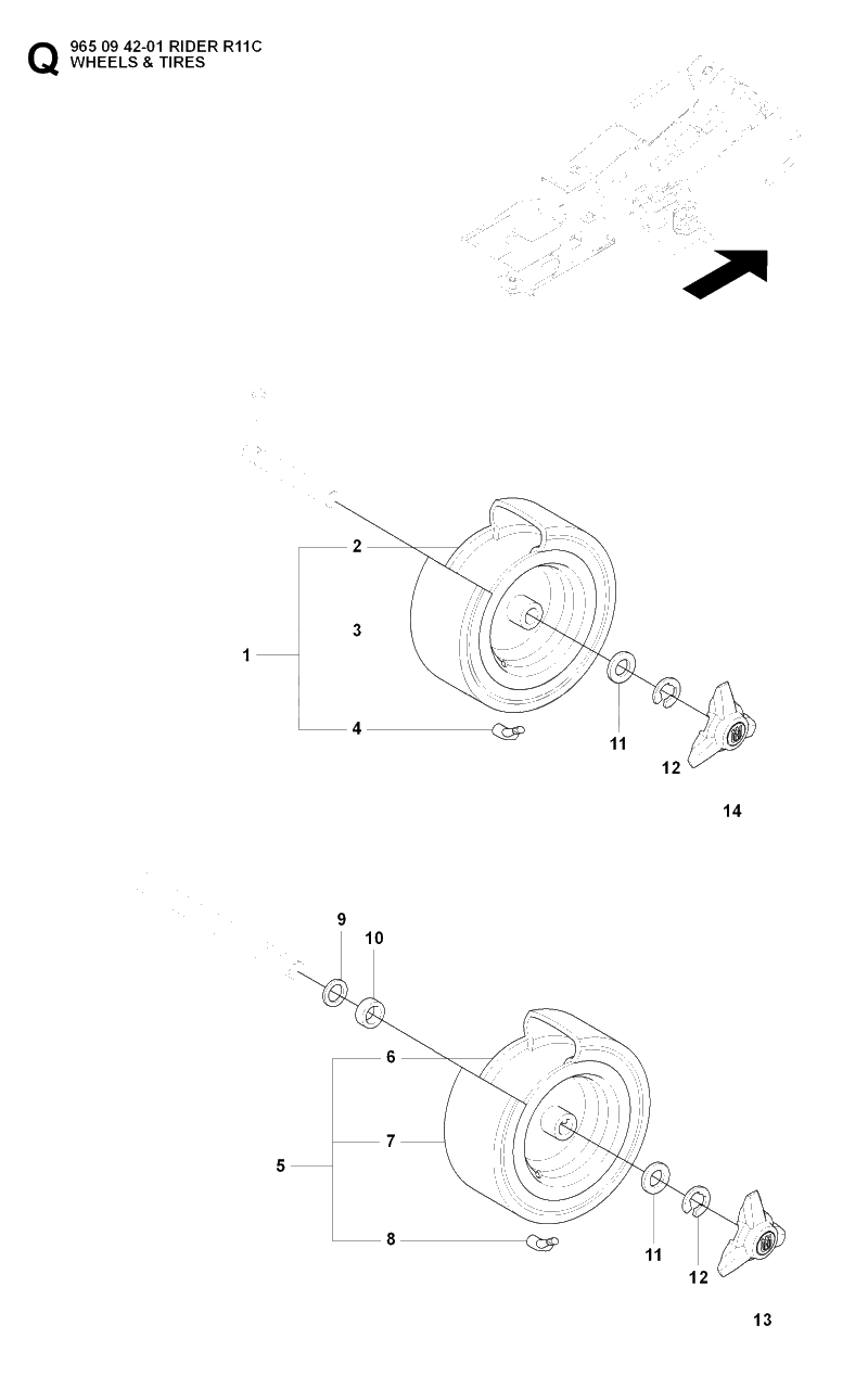 Wheels And Tires Diagram and Parts List for R11C (965094201)(2007-01) Husqvarna Lawn Tractor