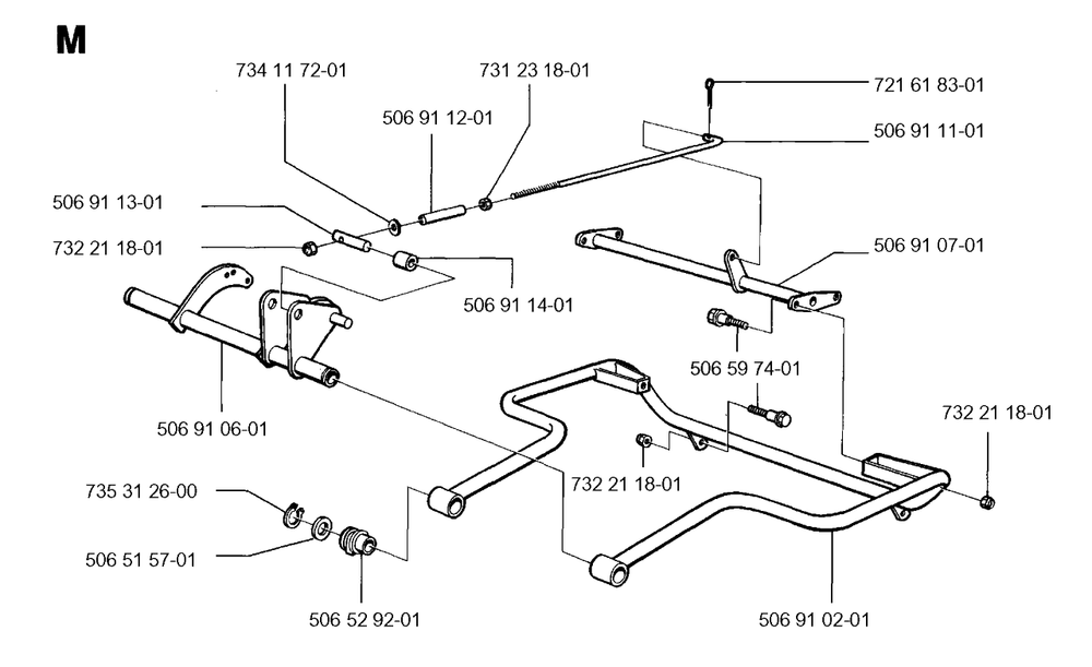 Frame Diagram and Parts List for R850 1996-01 Husqvarna Lawn Tractor