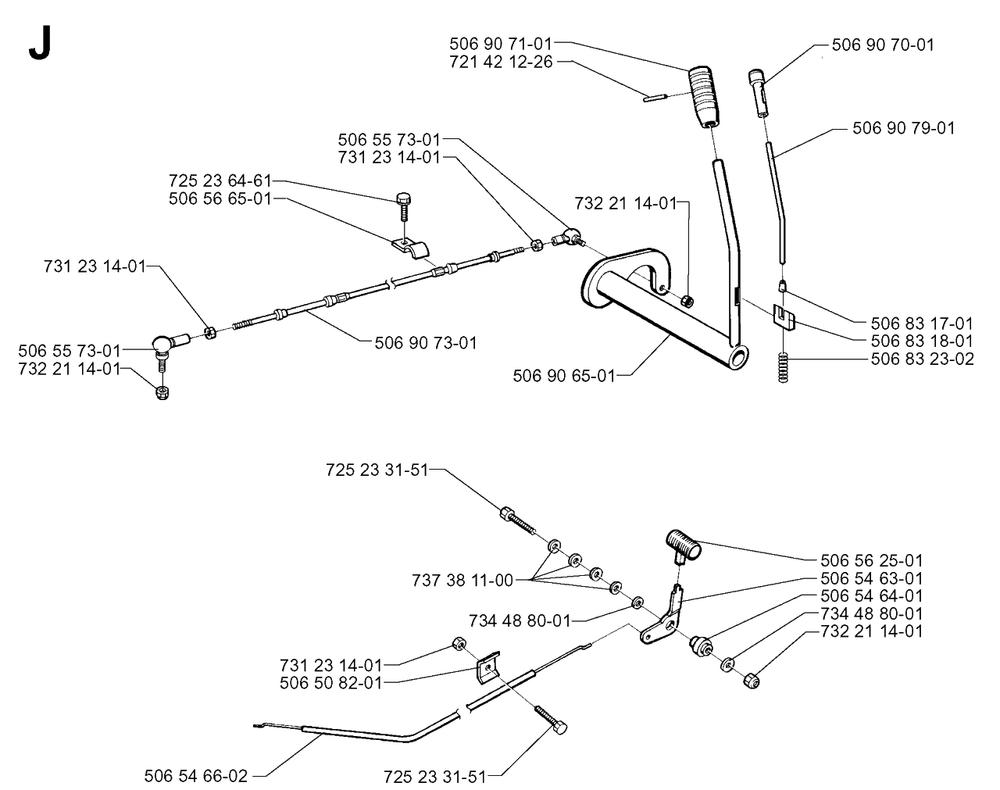 Controls Diagram and Parts List for R850 1997-03 Husqvarna Lawn Tractor