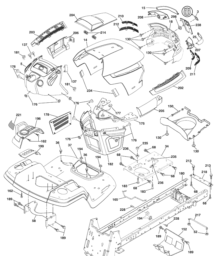 Chassis Diagram and Parts List for 2754GLS (96043006600)(2009-04) Husqvarna Lawn Mower
