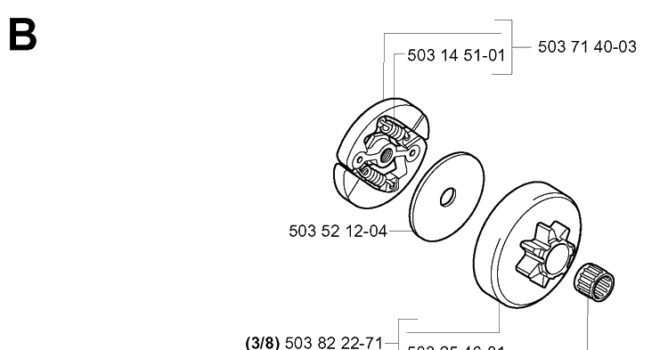 Clutch Diagram and Parts List for 338XPT 20043100001-20051000000 Husqvarna Chainsaw