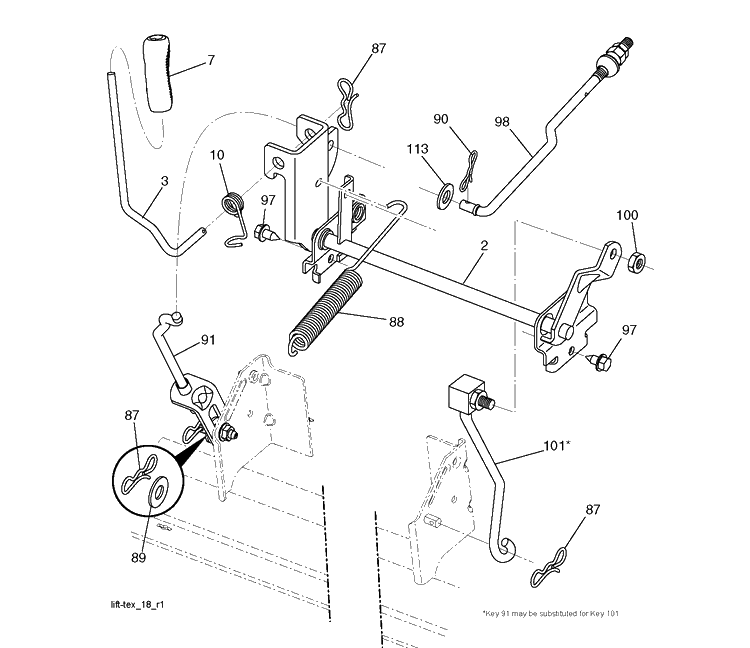 Mower Lift / Deck Lift Diagram and Parts List for LT2213 (96041007903)(2011-03) Husqvarna Lawn Tractor
