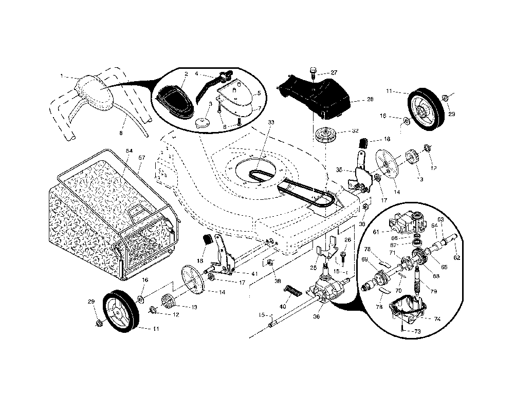 Drive control/gear case/wheels Diagram and Parts List for 917374425  Husqvarna Lawn Mower