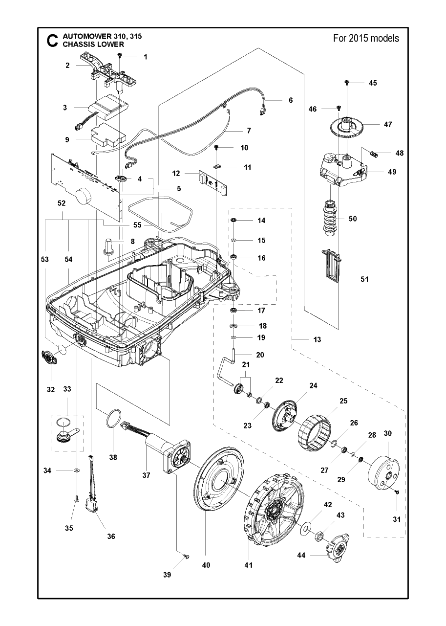 Chassis Lower 2015 Diagram and Parts List for 315 2015-03 Husqvarna Lawn Mower