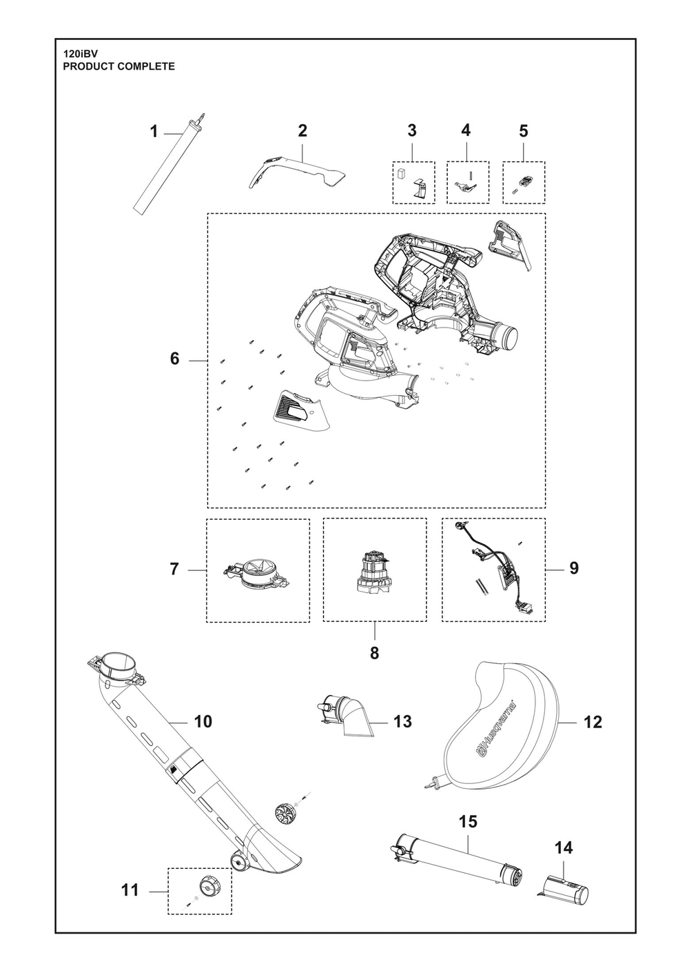 Complete Product Diagram and Parts List for 120IBV  Husqvarna Leaf Blower / Vacuum