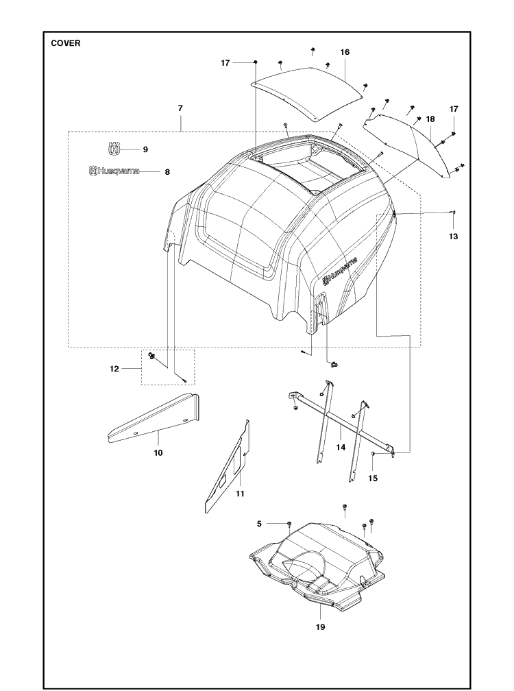 Cover Diagram and Parts List for P525  Husqvarna Lawn Mower