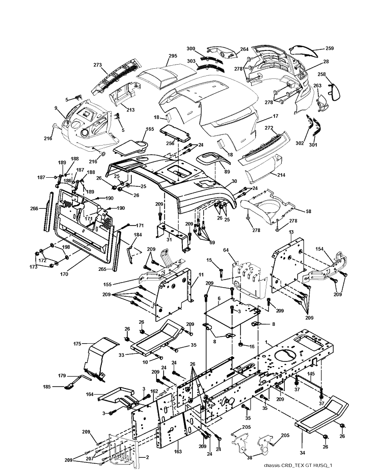Chassis And Enclosures Diagram and Parts List for CTH150 (96061018202)(2007-09) Husqvarna Lawn Tractor