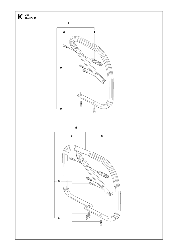 Handle Diagram and Parts List for 365 20101800001-Current Husqvarna Chainsaw