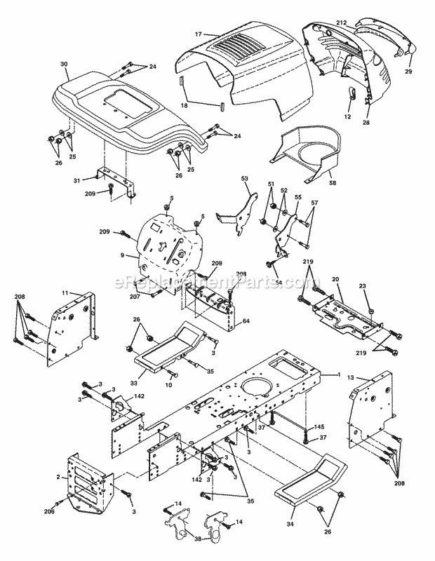 Chassis And Enclosures Diagram and Parts List for WET2242STA 2003 Husqvarna Lawn Tractor