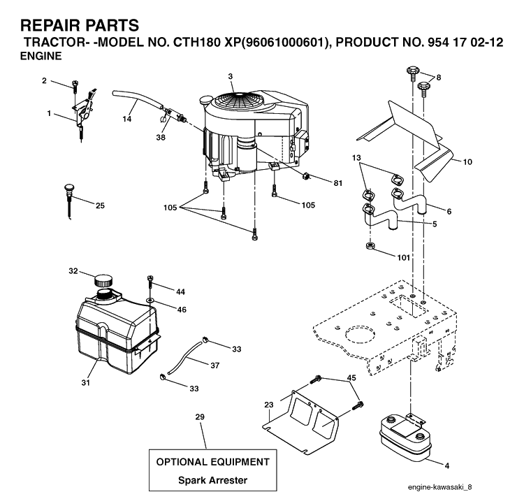 Engine Diagram and Parts List for CTH180XP (96061000601)(2005-05) Husqvarna Lawn Tractor